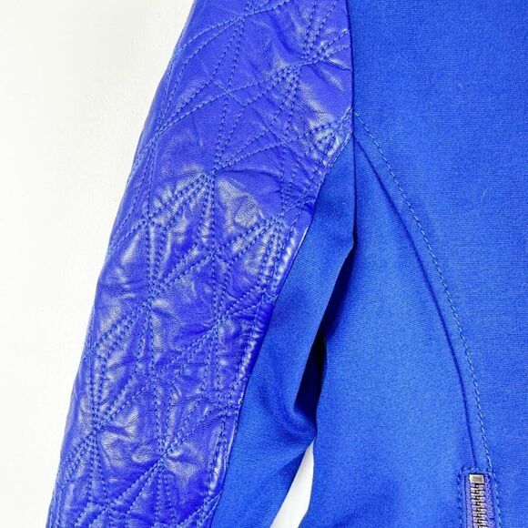 Catherine Malandrino Yellow Label Blue Lambskin & Rayon Cropped Moto Jacket Sz 2 - Picture 4 of 8